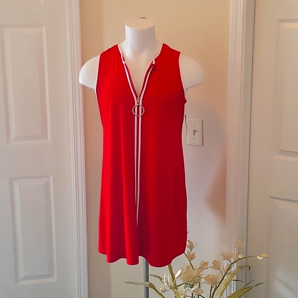 Gorgeous Red Jersey Dress with White Trim